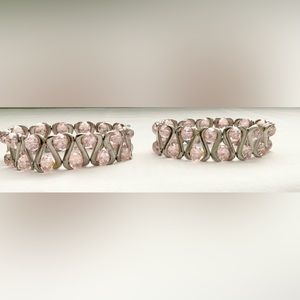 BEADED PINK AND METAL FAUX RHINESTONE BRACELETS - LIKE NEW